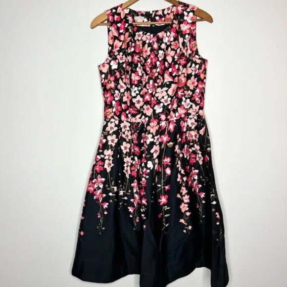Talbots Tea-Length Black & Pink Sleevless Floral Dress, Size 10 - Picture 3 of 4